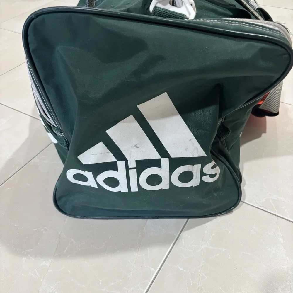 Vintage 80s 90s Adidas Duffle Bag Green Trefoil Gym Bag RARE Zipper Large Gear